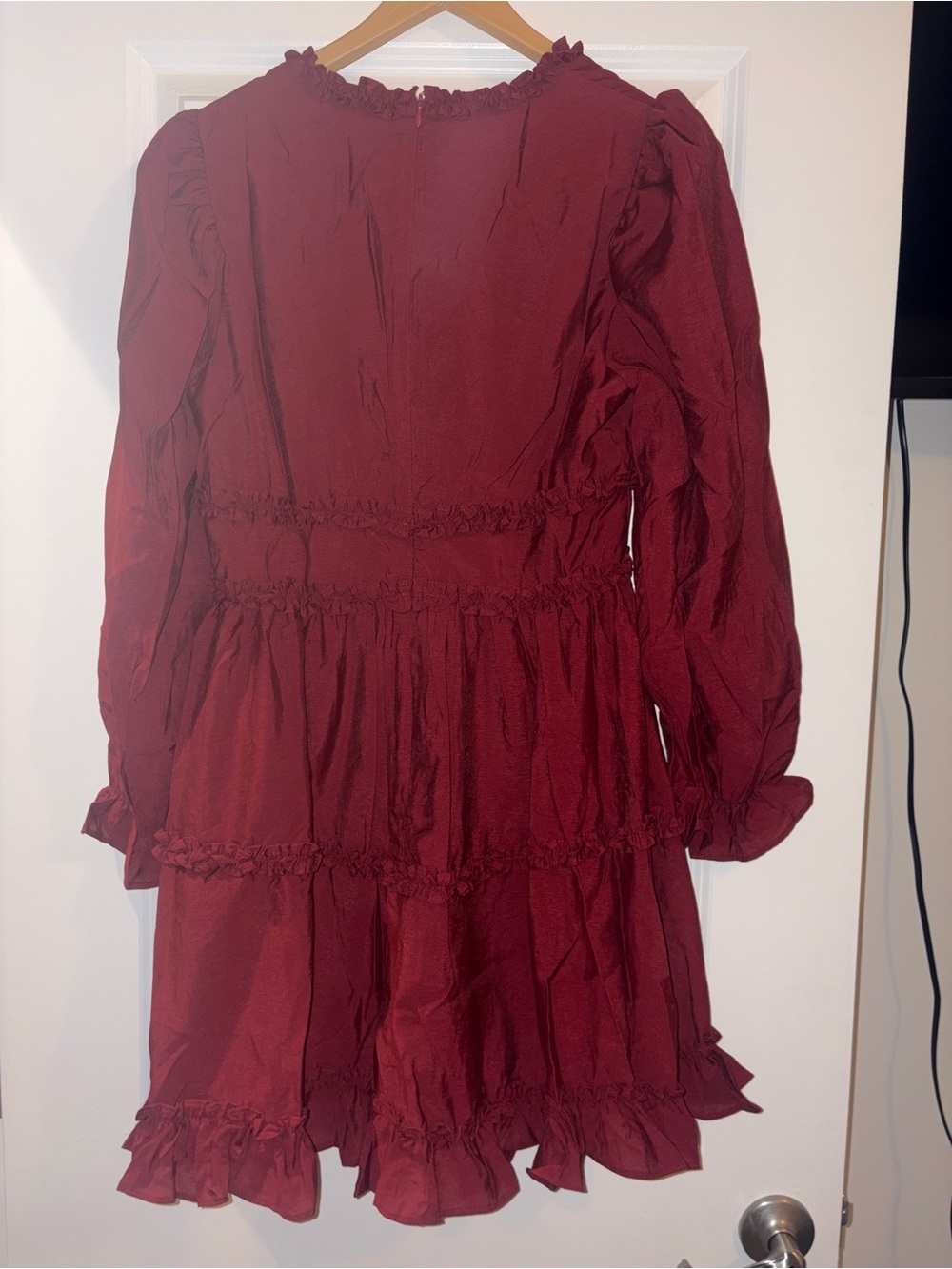 Free the Roses | NEW Burgundy Romantic Long Sleeve Ruffle Mini Dress - Picture 2 of 3